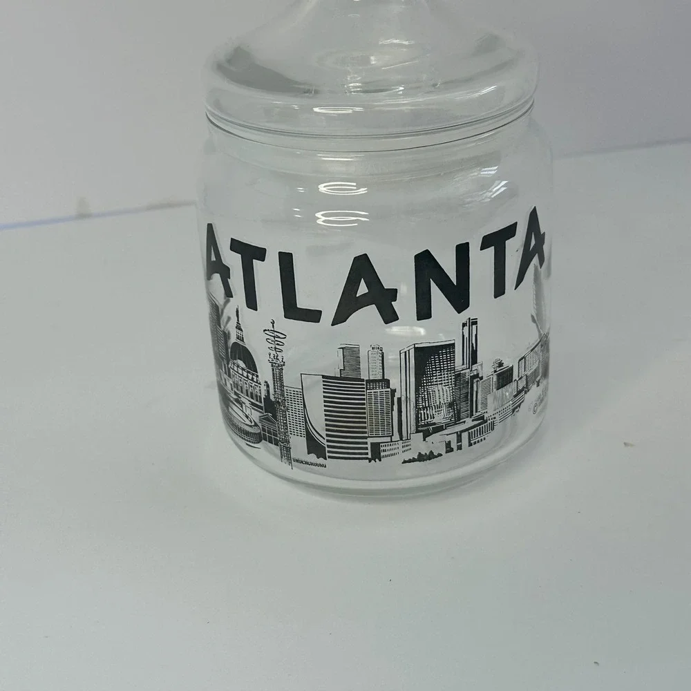 Vintage 1990 Atlanta Georgia Skyline Glass Canister Jar with Lid EAR Enterprises